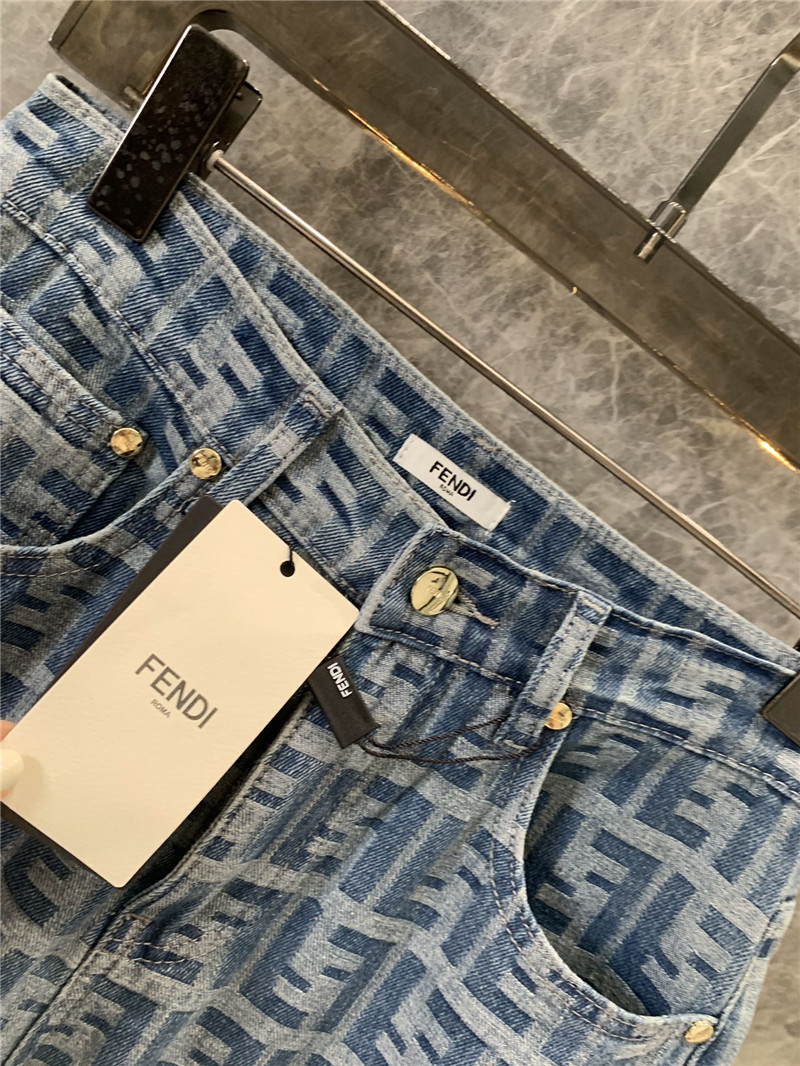 F**di floral logo denim straight pants replica clothes