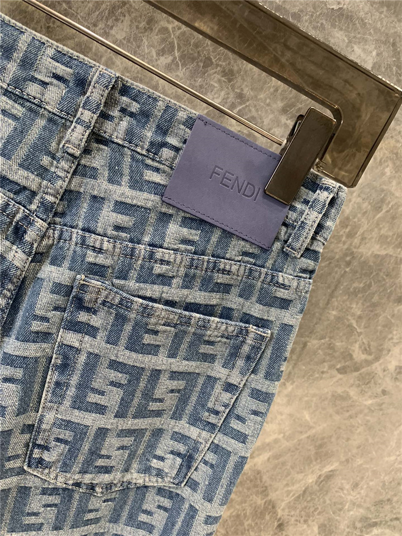 F**di floral logo denim straight pants replica clothes