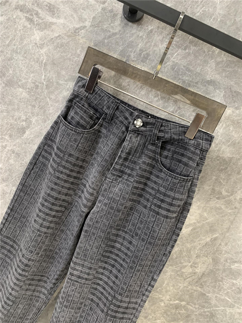 Ch**el black and grey check denim jeans replica clothes