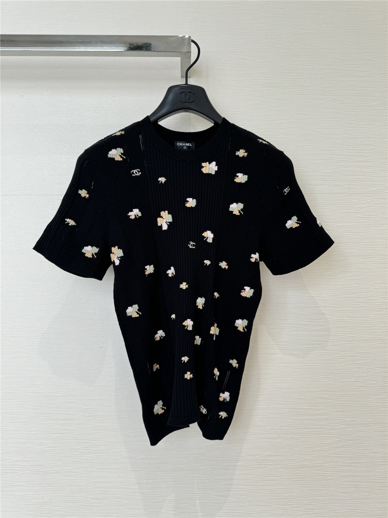 Ch**el four-leaf clover knitted short-sleeved replica clothes