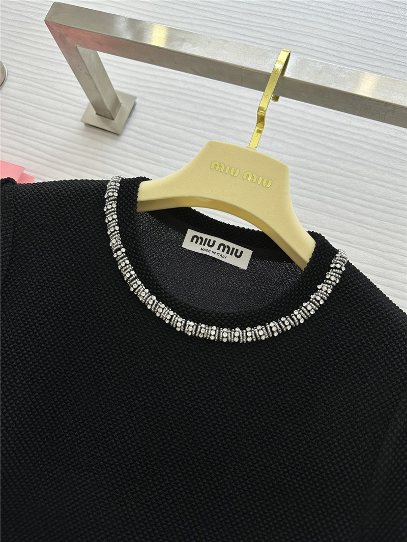 M1um1u acetate heavy beaded crew neck top