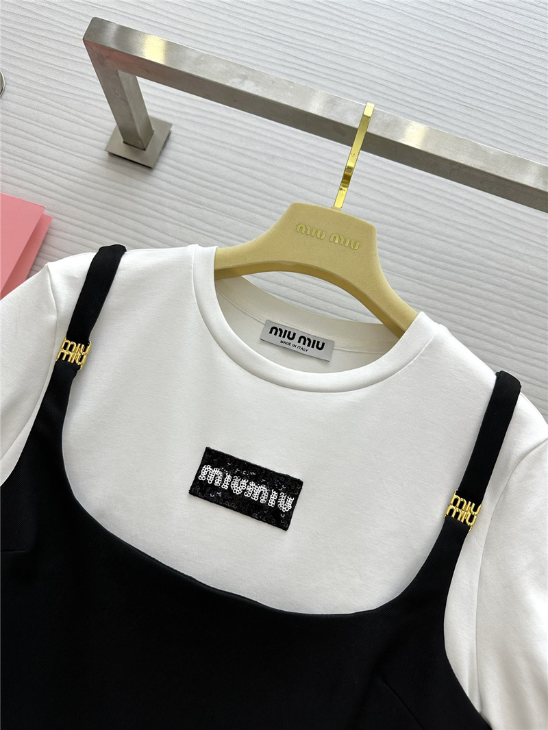 M1um1u fake two piece stitching design dress replica designer clothes