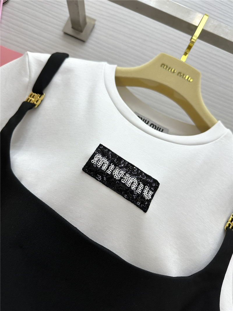 M1um1u fake two piece stitching design dress replica designer clothes