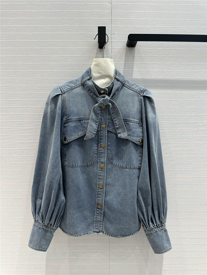 Zimm gold button tie stand collar denim shirt replica d&g clothing