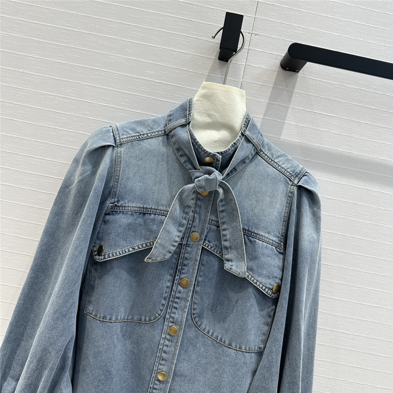 Zimm gold button tie stand collar denim shirt replica d&g clothing