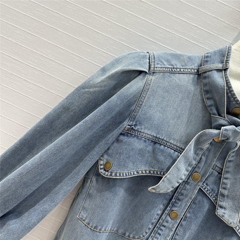 Zimm gold button tie stand collar denim shirt replica d&g clothing