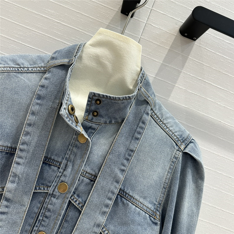 Zimm gold button tie stand collar denim shirt replica d&g clothing