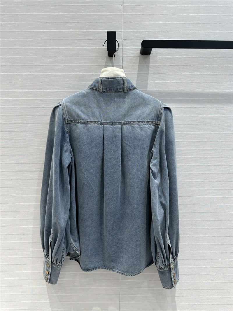 Zimm gold button tie stand collar denim shirt replica d&g clothing