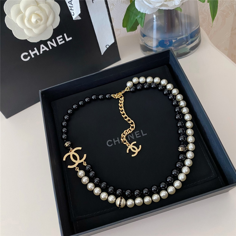 Ch**el double black and white bead necklace