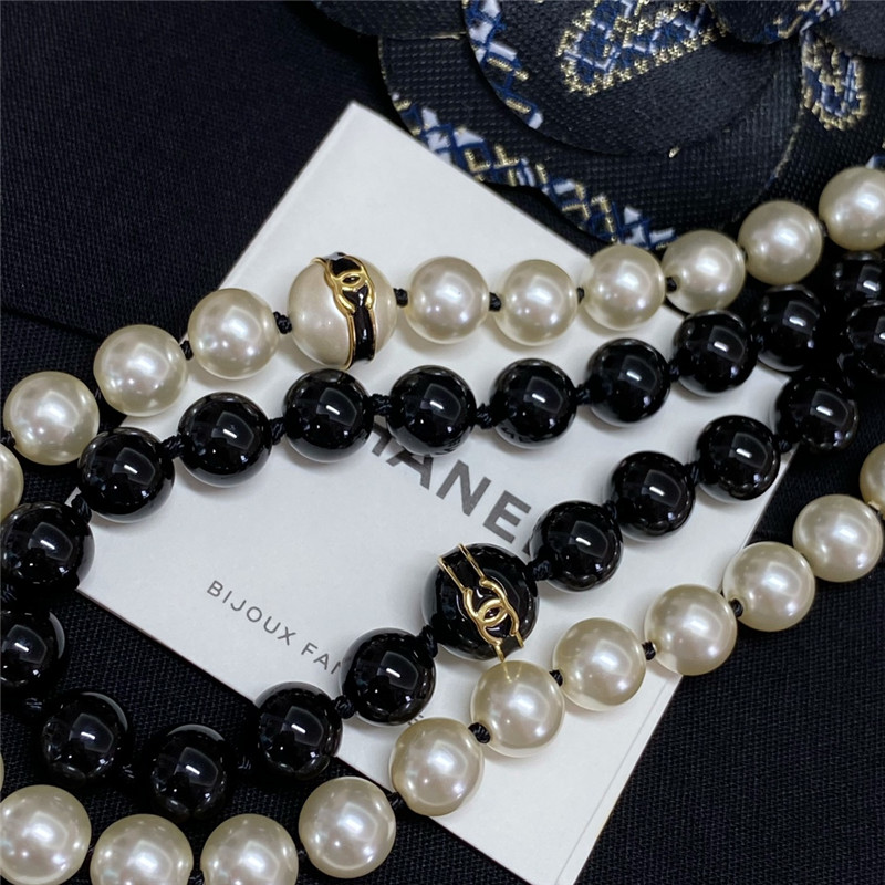 Ch**el double black and white bead necklace