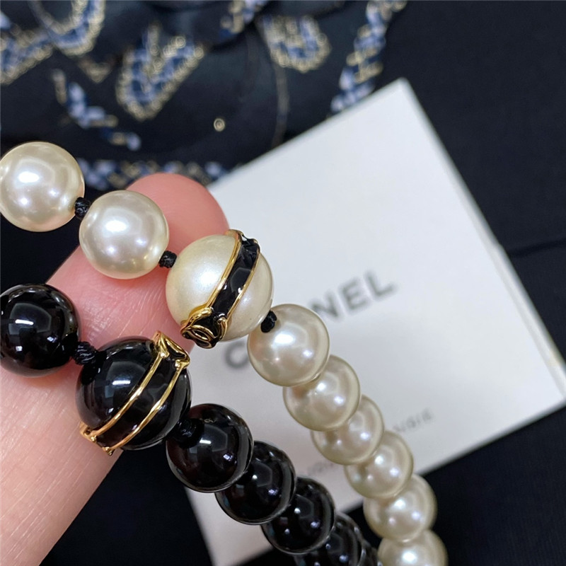 Ch**el double black and white bead necklace