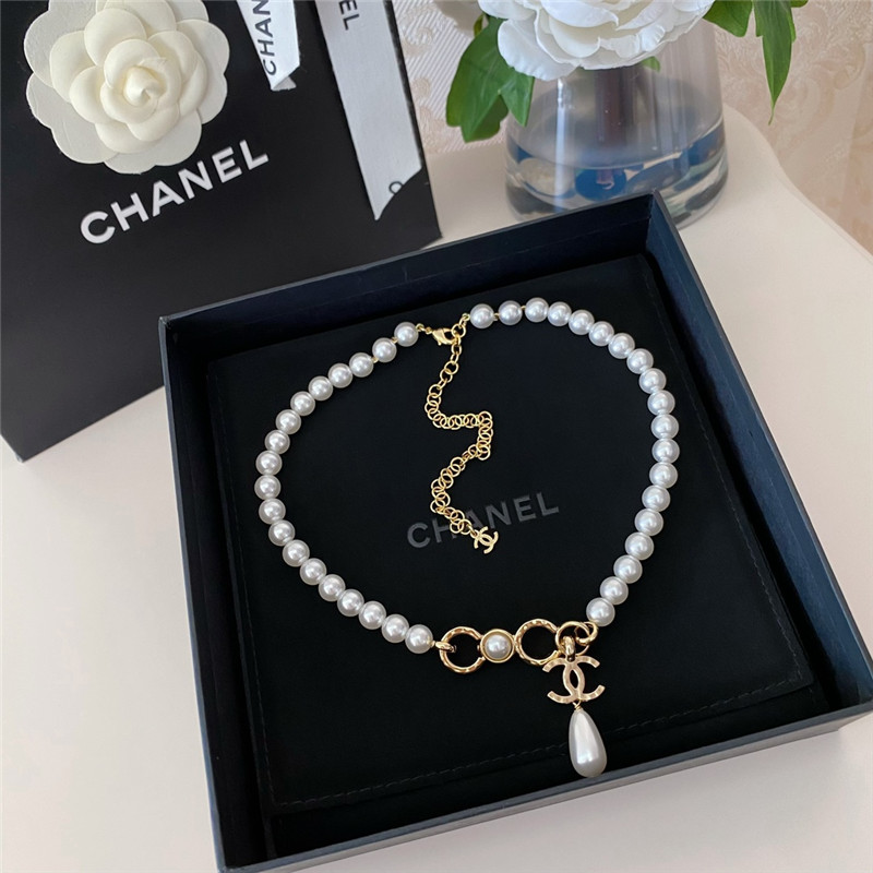 Ch**el double c water drop pearl necklace