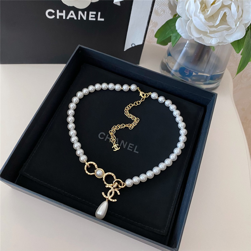 Ch**el double c water drop pearl necklace