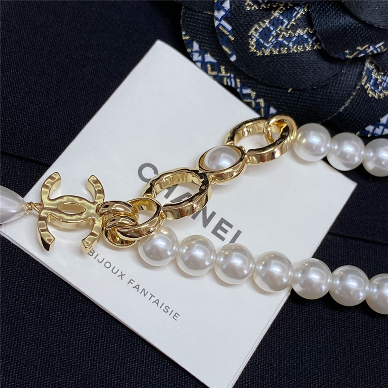 Ch**el double c water drop pearl necklace