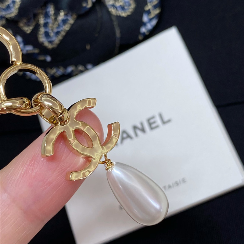 Ch**el double c water drop pearl necklace