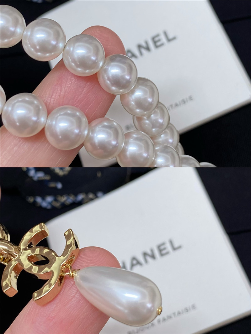 Ch**el double c water drop pearl necklace
