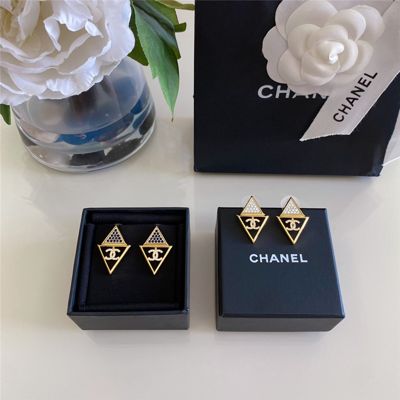 Ch**el hollow triangle double c earrings