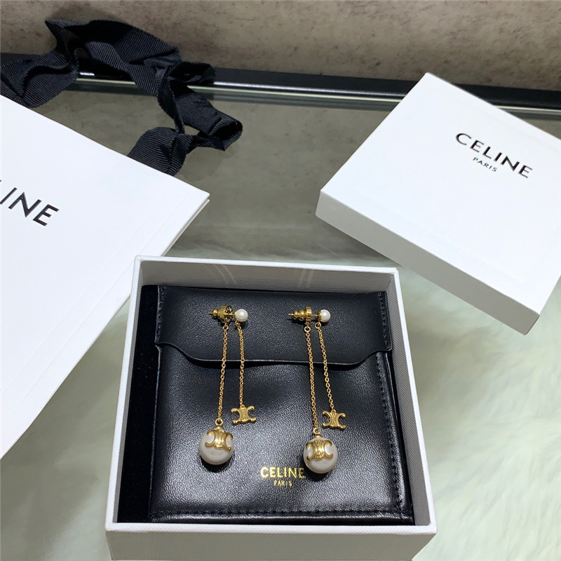 Ce1i*e double chain arc de triomphe hanging bead earrings