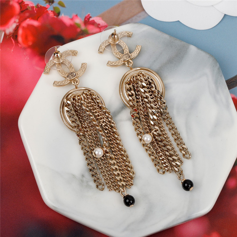 ch**el new tassel double c full D1am0nd earrings