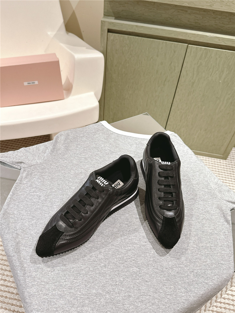 Miu Miu Point Toe Quilted Leather Sneakers in Black