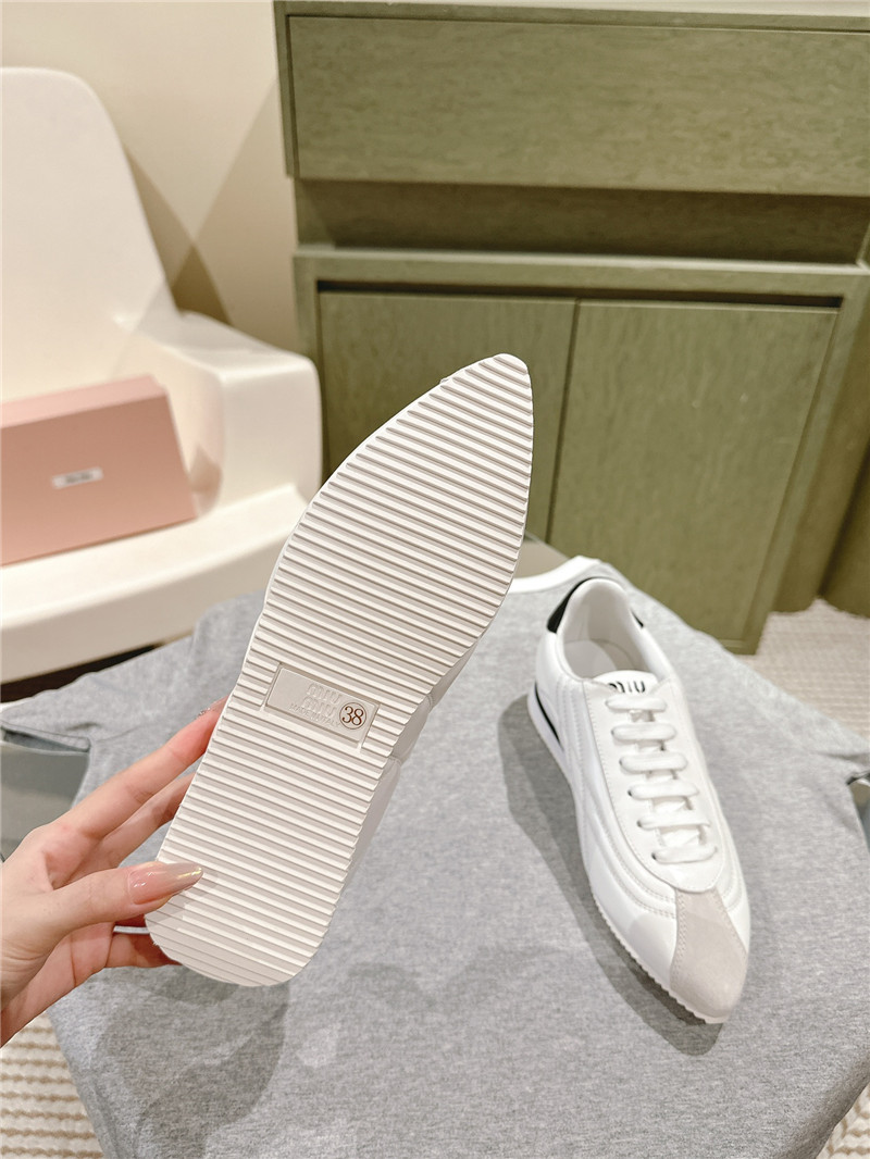 Miu Miu Point Toe Quilted Leather Sneakers in White