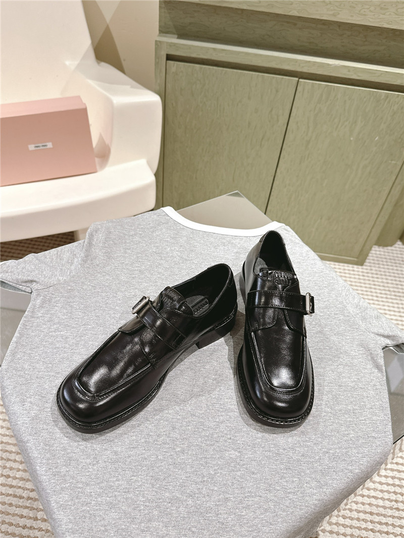 Miu Miu Black Leather Shoes with Buckle