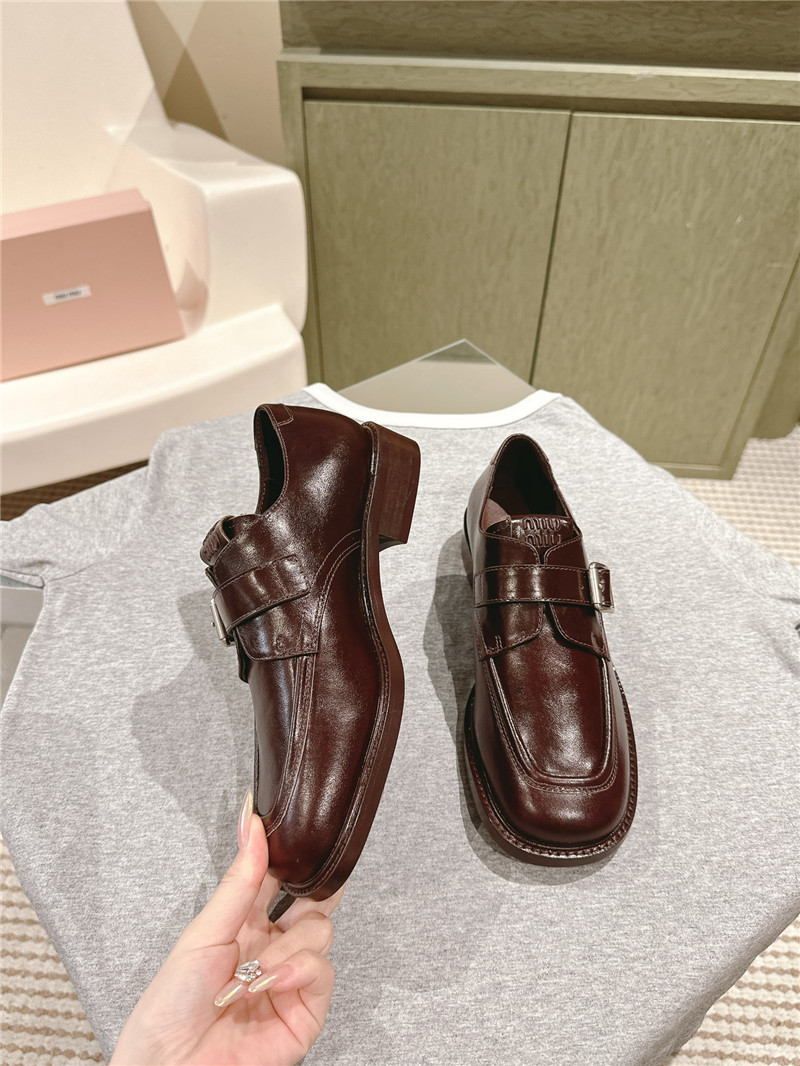 Miu Miu Dark Brown Leather Shoes with Buckle