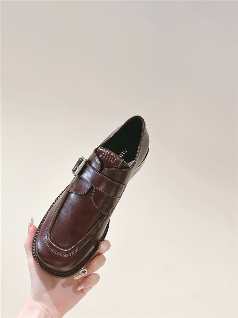 Miu Miu Dark Brown Leather Shoes with Buckle