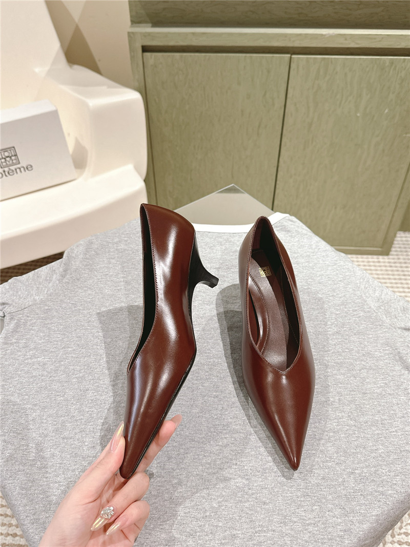 Totême Wedge-Heel Abrasivato Pumps in Burgundy