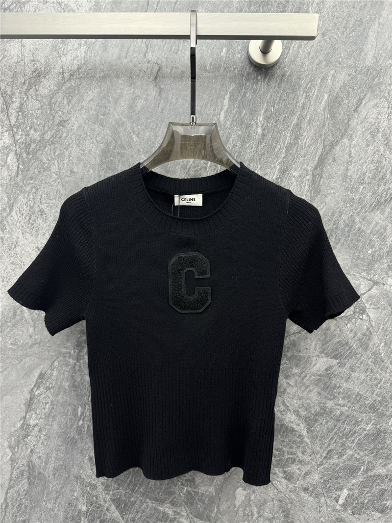 Ce1i*e embroidered knitted short-sleeved top replica d&g clothing