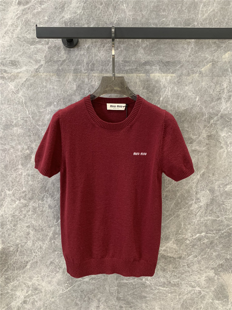 M1um1u burgundy short-sleeved sweater replica clothes