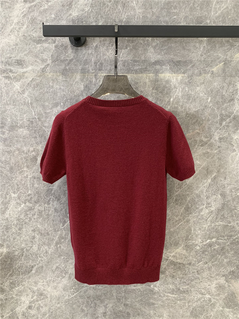 M1um1u burgundy short-sleeved sweater replica clothes