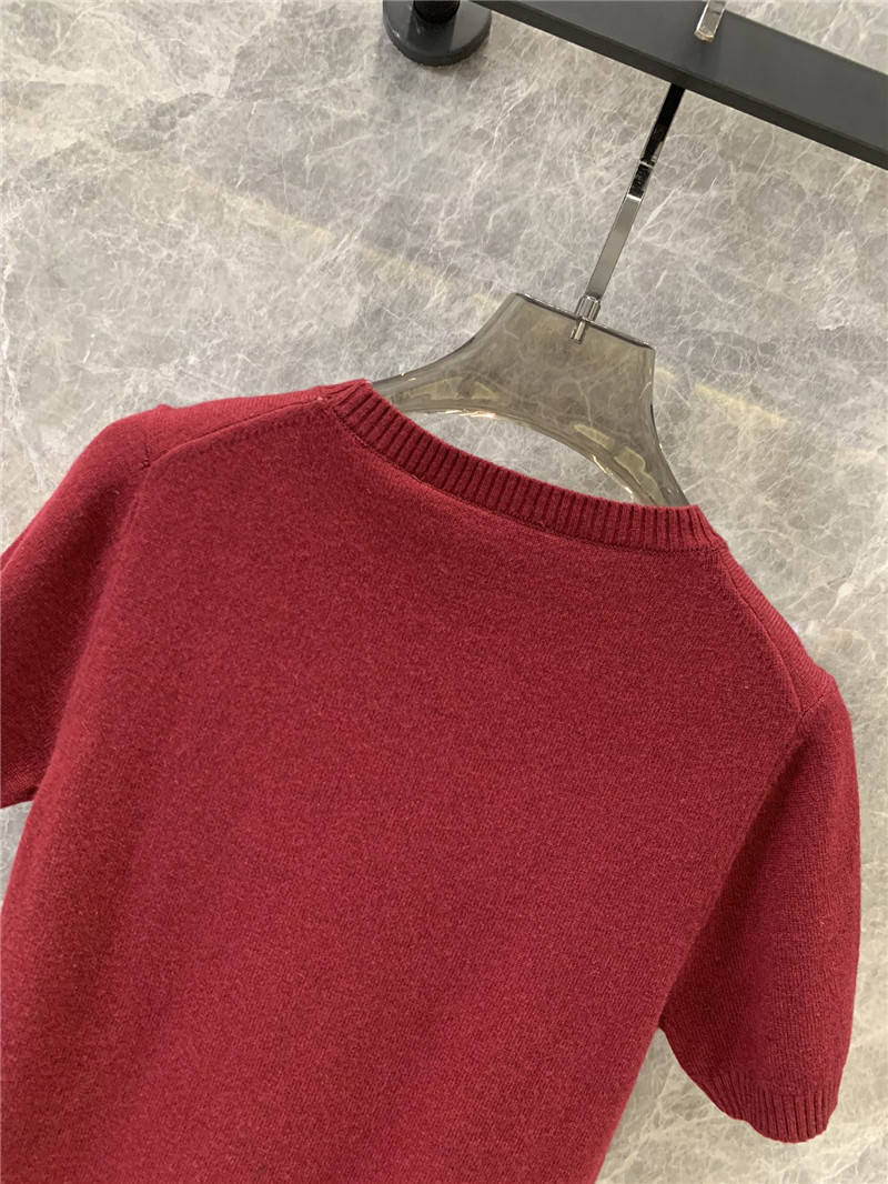 M1um1u burgundy short-sleeved sweater replica clothes