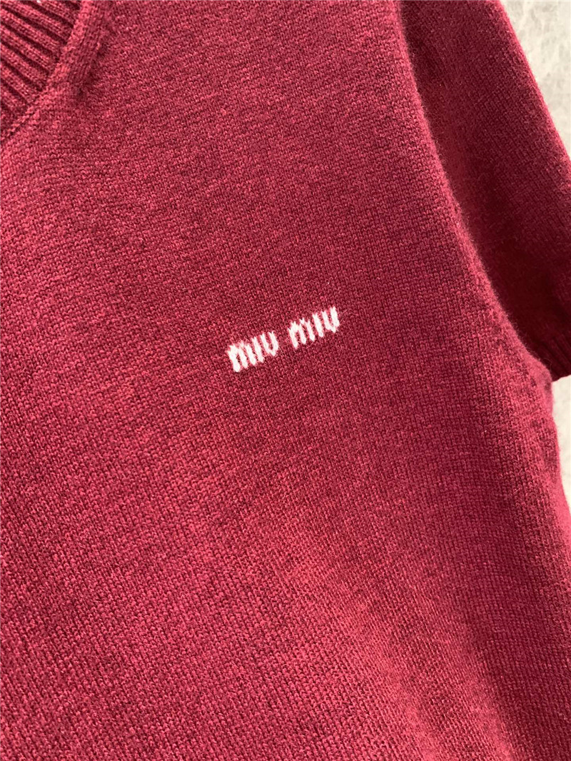 M1um1u burgundy short-sleeved sweater replica clothes