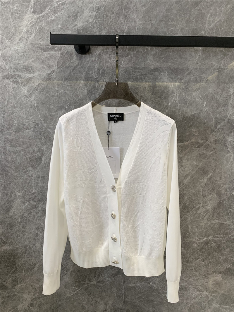 Ch**el v-neck single-breasted jacquard knit cardigan replica clothes