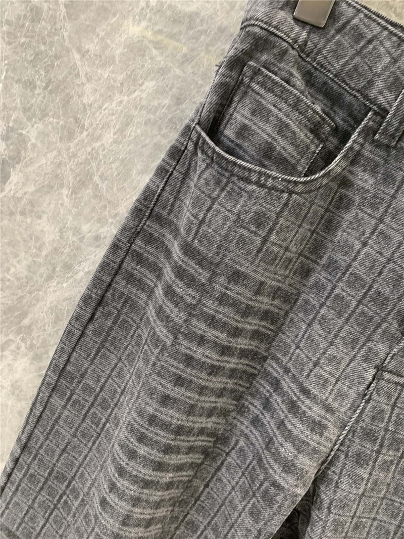 Ch**el black and grey check denim trousers replica clothing