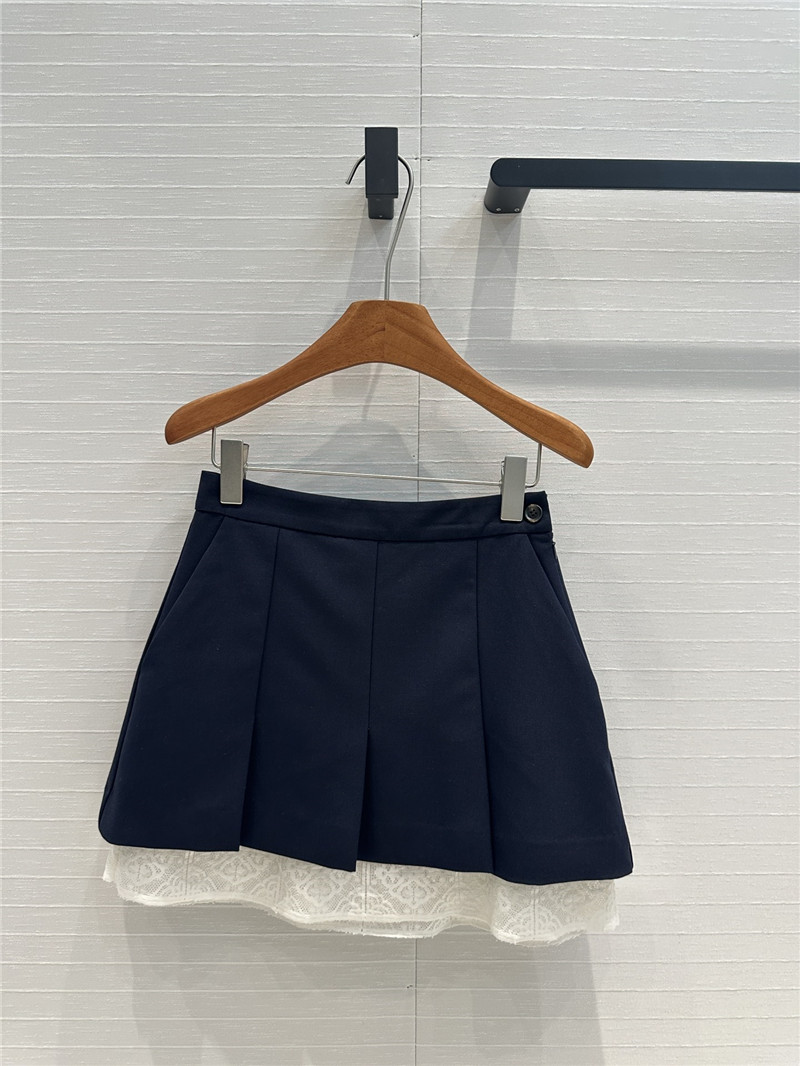 M1um1u lace patchwork fake two-piece pleated skirt replicas clothes