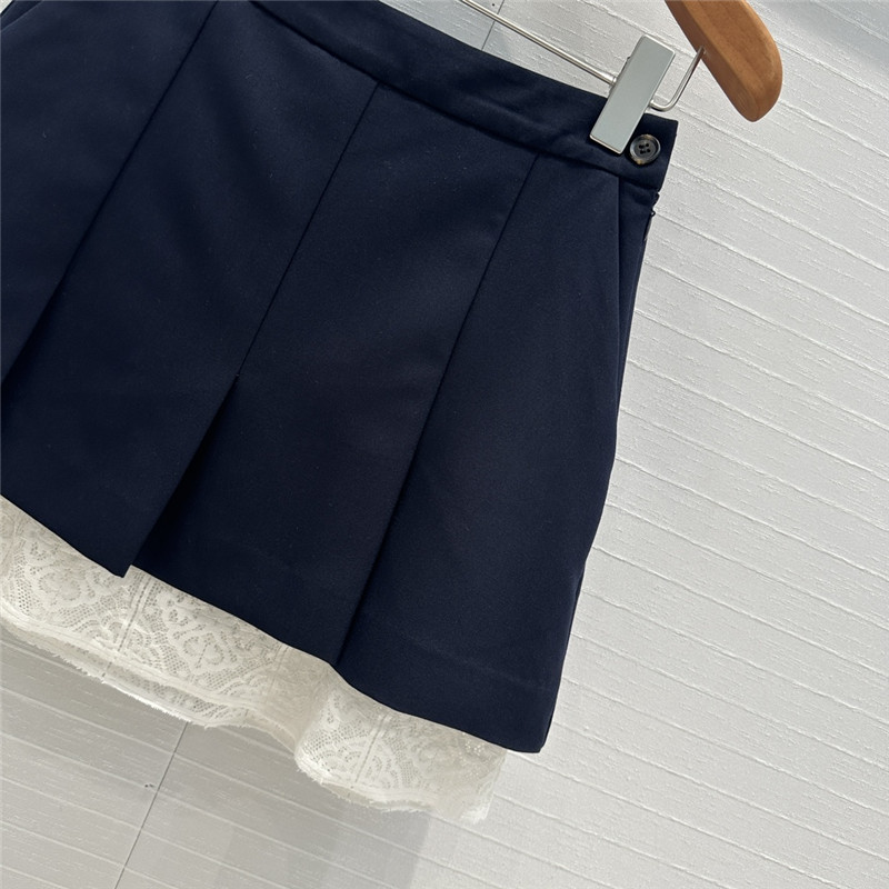 M1um1u lace patchwork fake two-piece pleated skirt replicas clothes