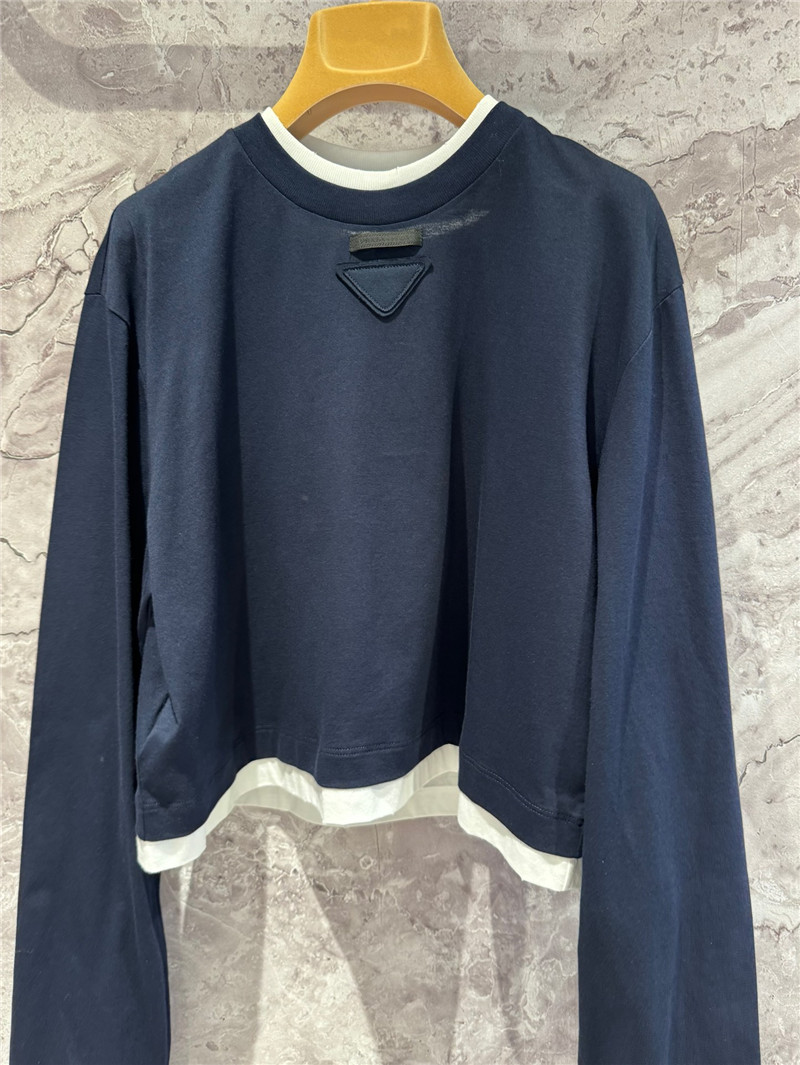 Pra*a contrast color long sleeve t-shirt replica d&g clothing
