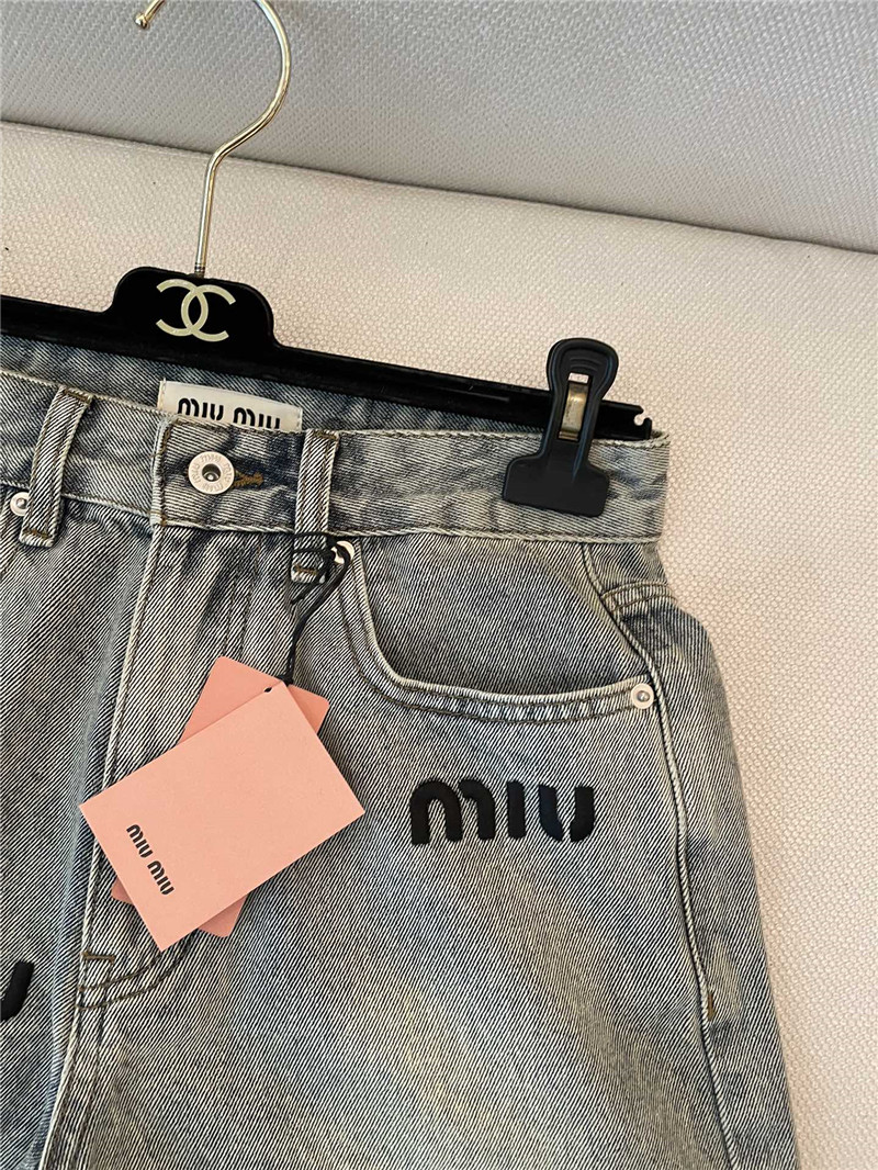 M1um1u letter embroidered denim shorts replica d&g clothing