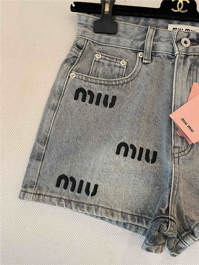 M1um1u letter embroidered denim shorts replica d&g clothing