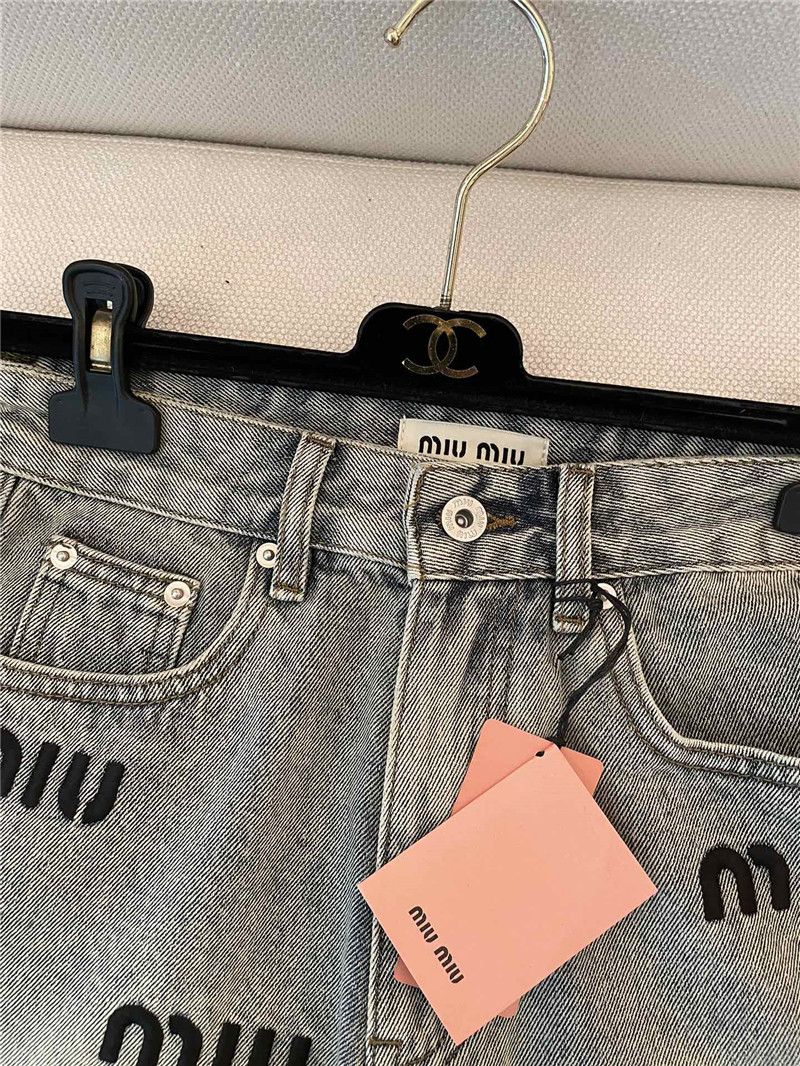 M1um1u letter embroidered denim shorts replica d&g clothing