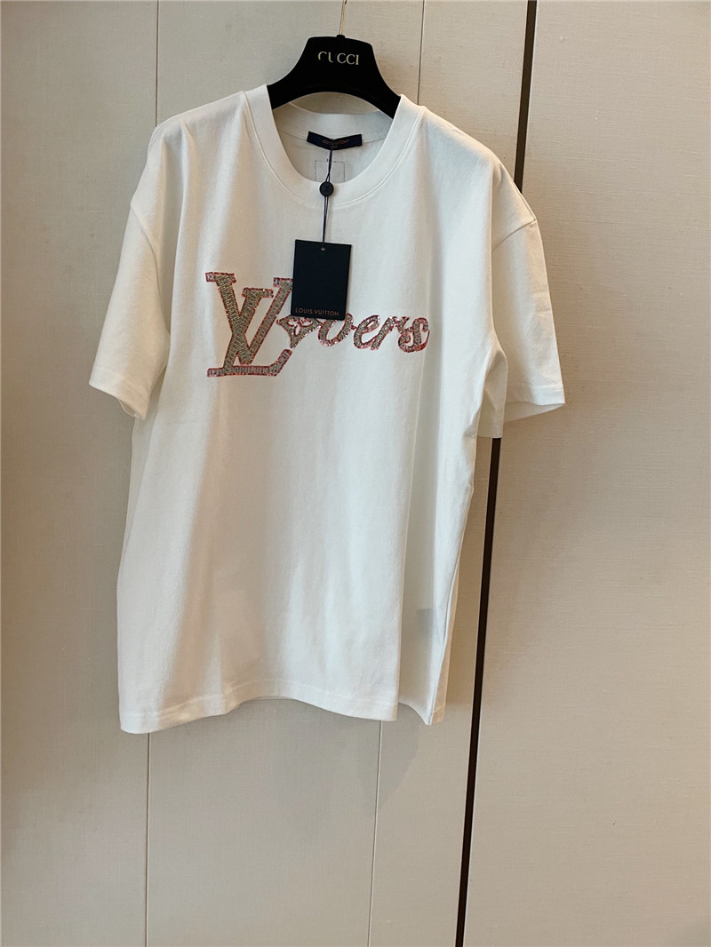 l0vis Vvtt0n lv sequins beaded t-shirt replica d&g clothing