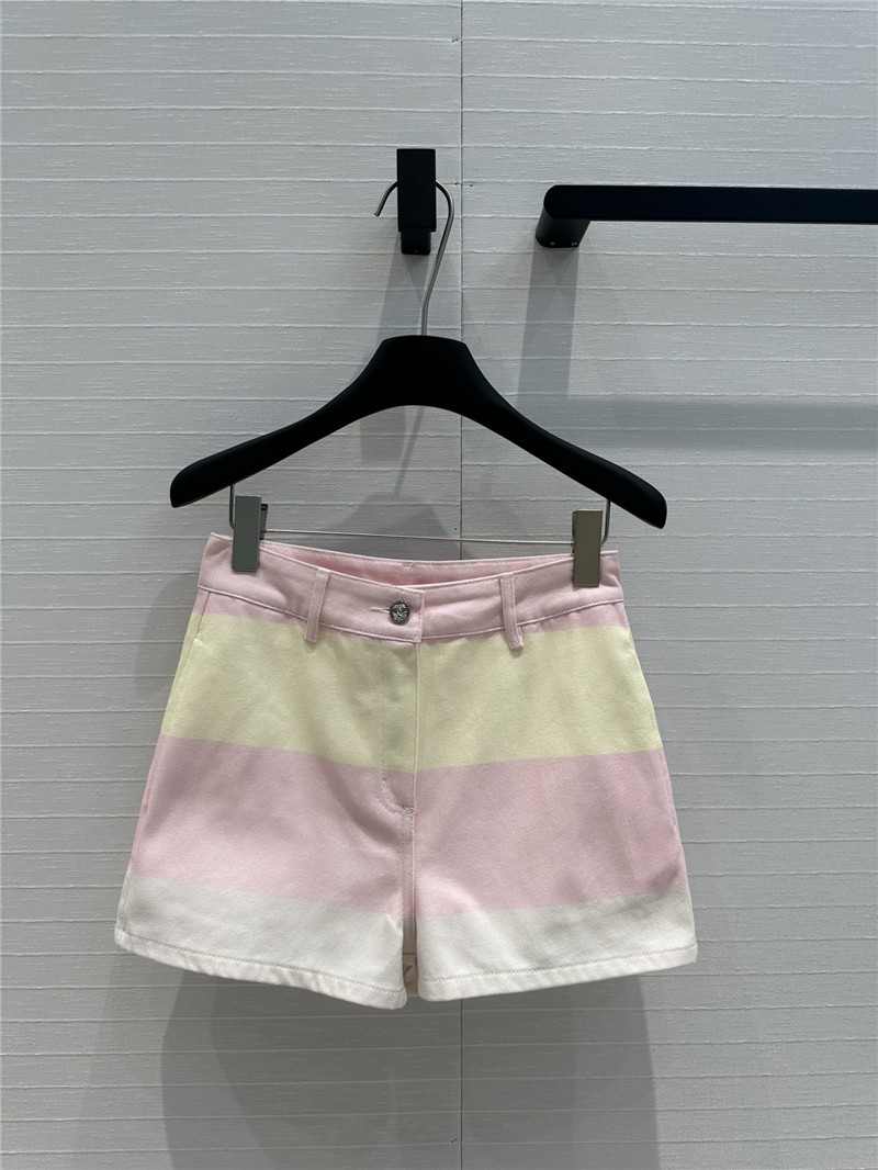 Ch**el contrast color striped denim shorts replica clothes