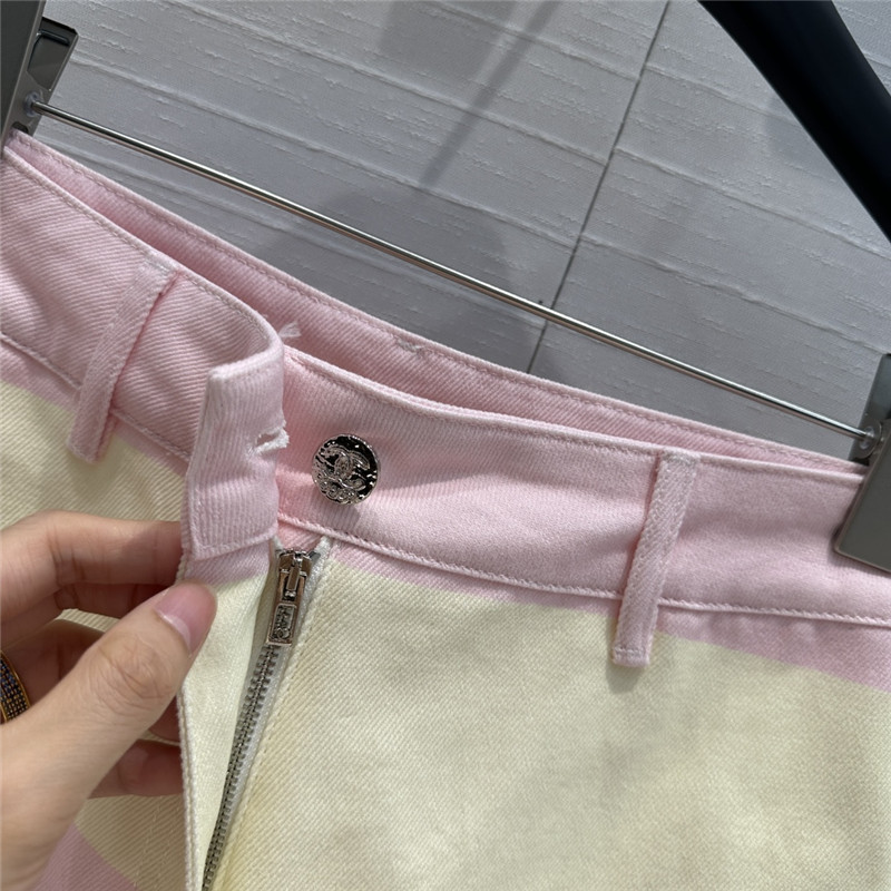 Ch**el contrast color striped denim shorts replica clothes