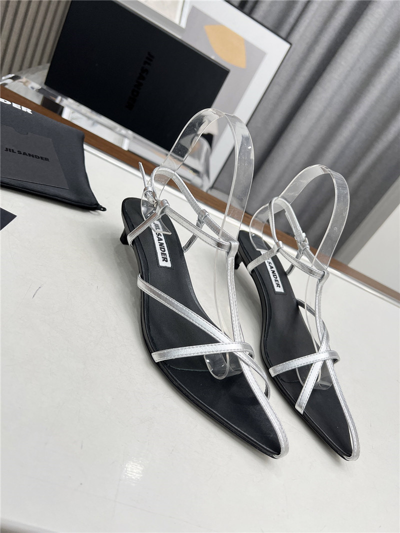 Jil Sander High Sandals in Silver & Black Leather