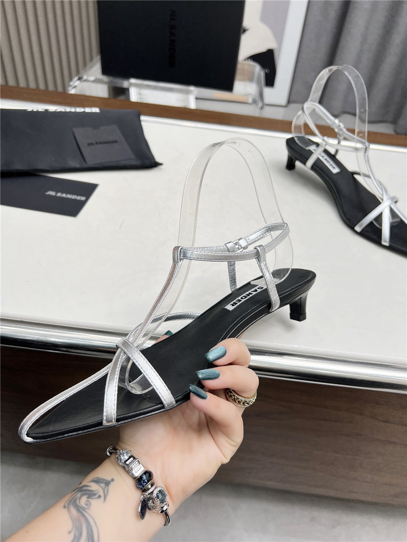 Jil Sander High Sandals in Silver & Black Leather