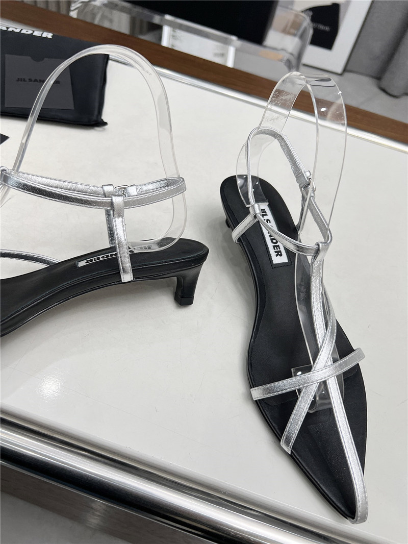 Jil Sander High Sandals in Silver & Black Leather