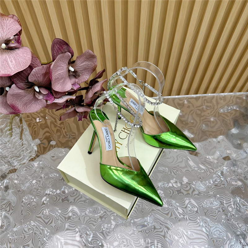 J1m*y Ch00 saeda 100 pumps with crystal in green leather