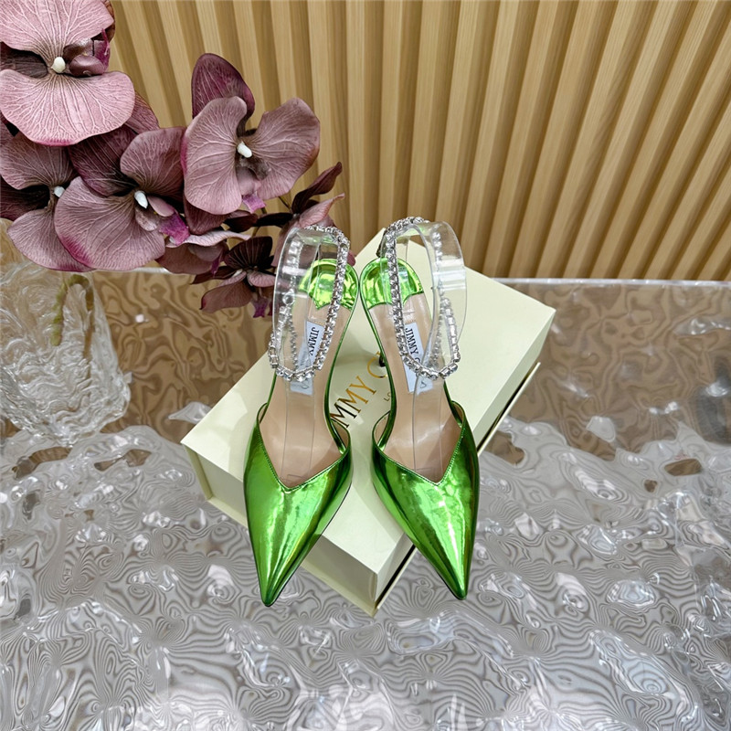 J1m*y Ch00 saeda 100 pumps with crystal in green leather